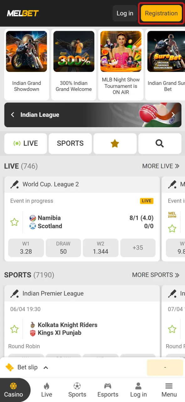 Hit the registration button on the Melbet site to launch your StarCraft II betting experience.