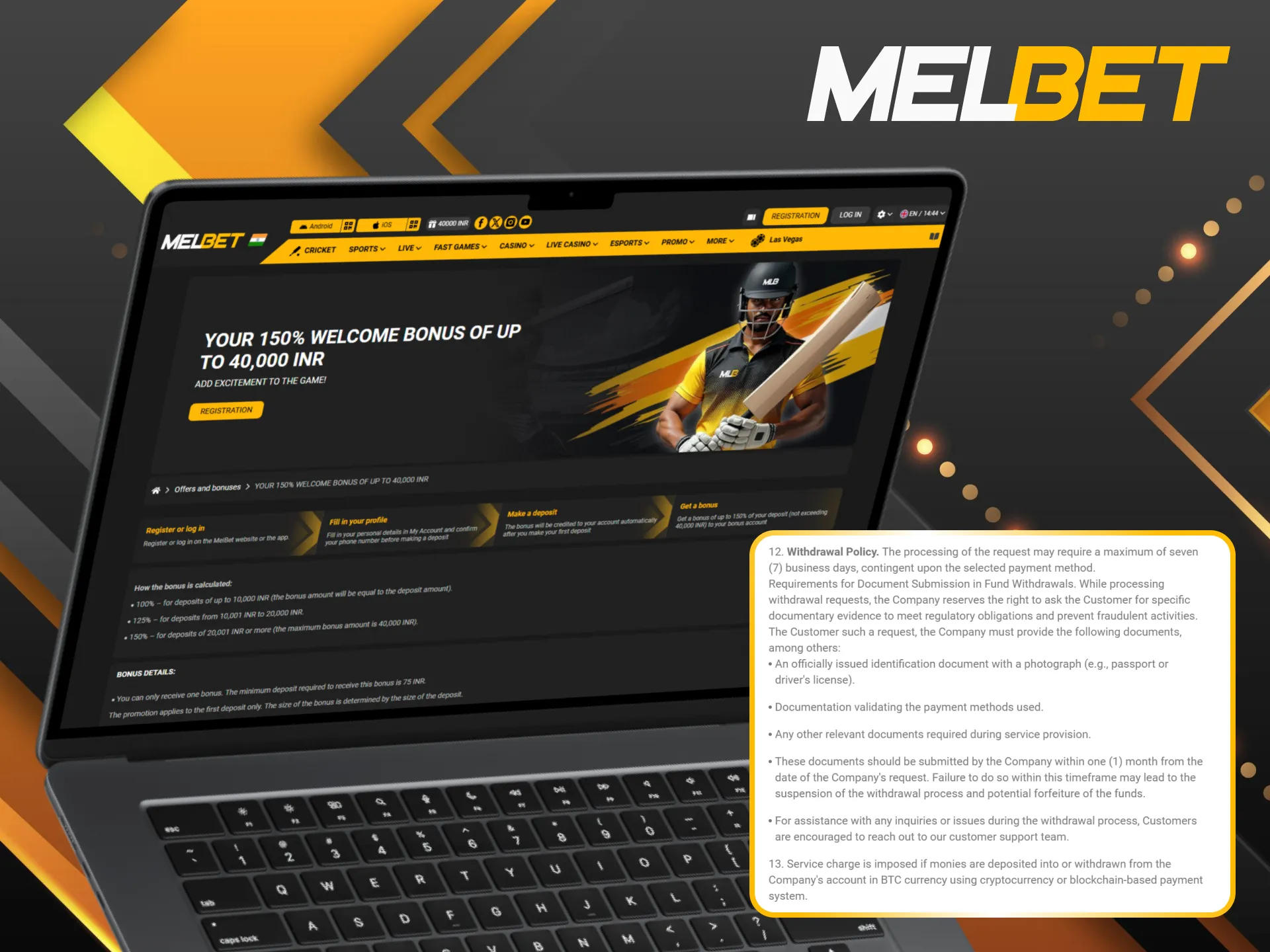 Carefully review the Melbet wagering rules to ensure you know exactly how to withdraw your winnings.